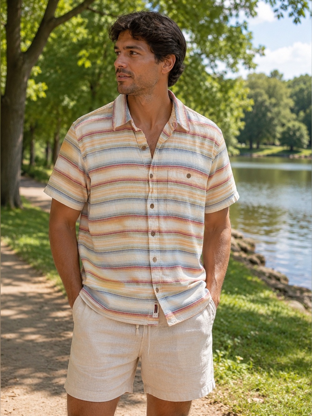 The Territory Ahead Men's Short Sleeve Stripe Button Down Shirt
